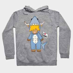 i love sharks ginger highland cow Hoodie